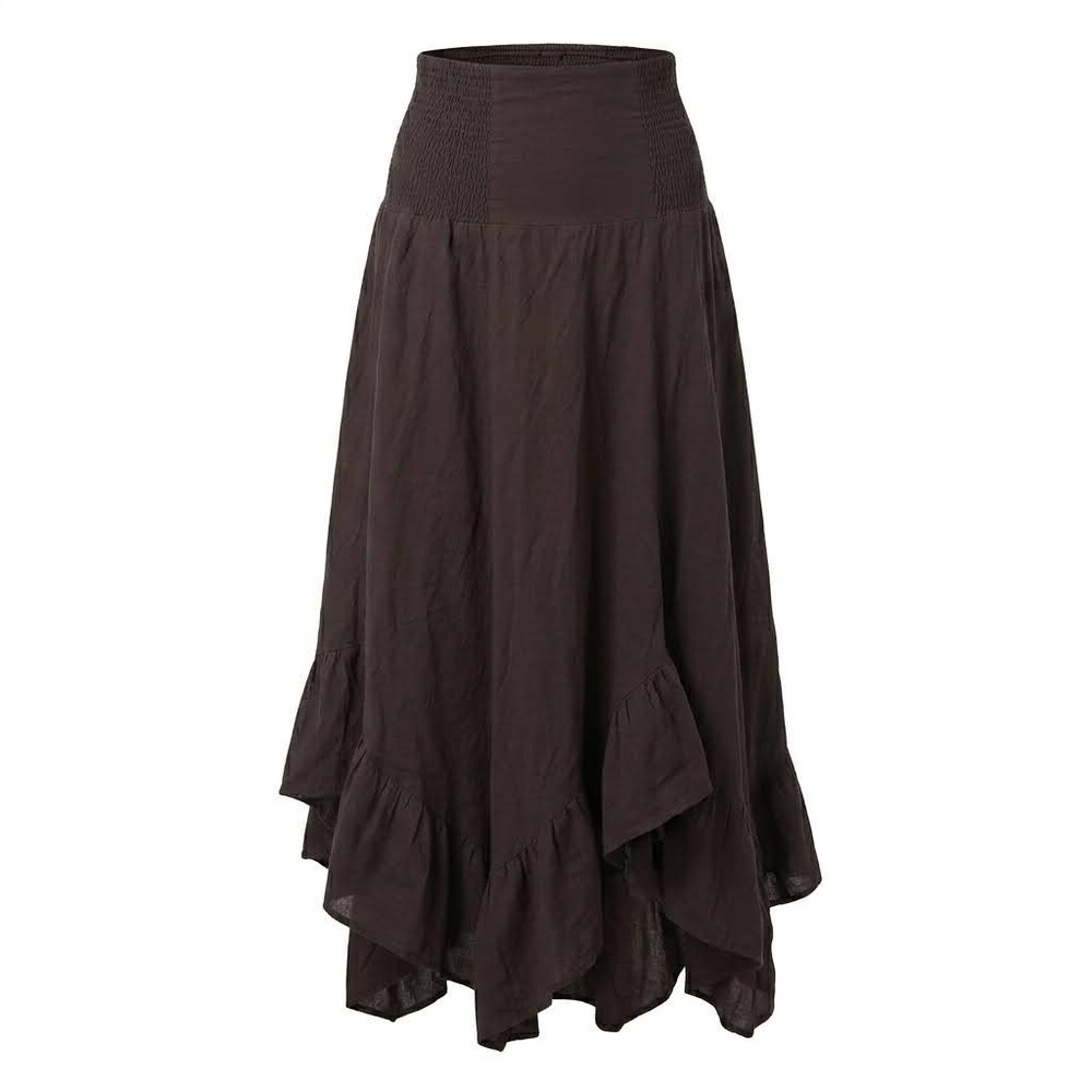 NWT Natural Life Brown Cotton Gauze Maxi Skirt Ruffle Hem SKRT288 Womens M NEW
